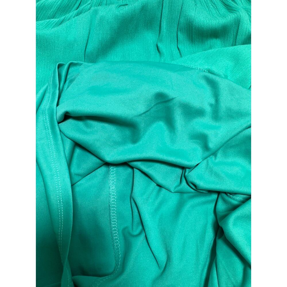 Y2K 90’s Women’s Dress Shamrock Green Sleeveless Tiered Ruched Top Sz L Lined - Picture 6 of 8